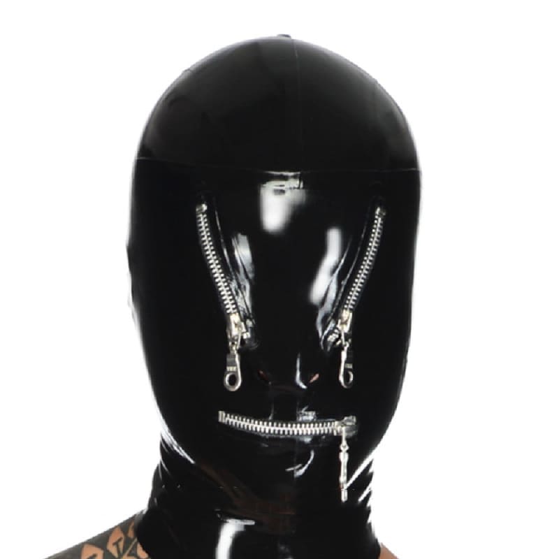 Skin Tight Latex Mask Head Cover with Eye Zips Black / L