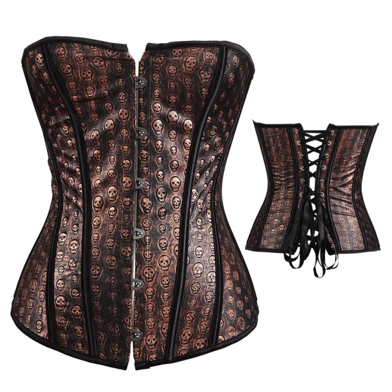 Skull Head Steampunk Ladies Court Shapewear Corset With Latch Detail - Pleasures and Sins   Pleasures and Sins