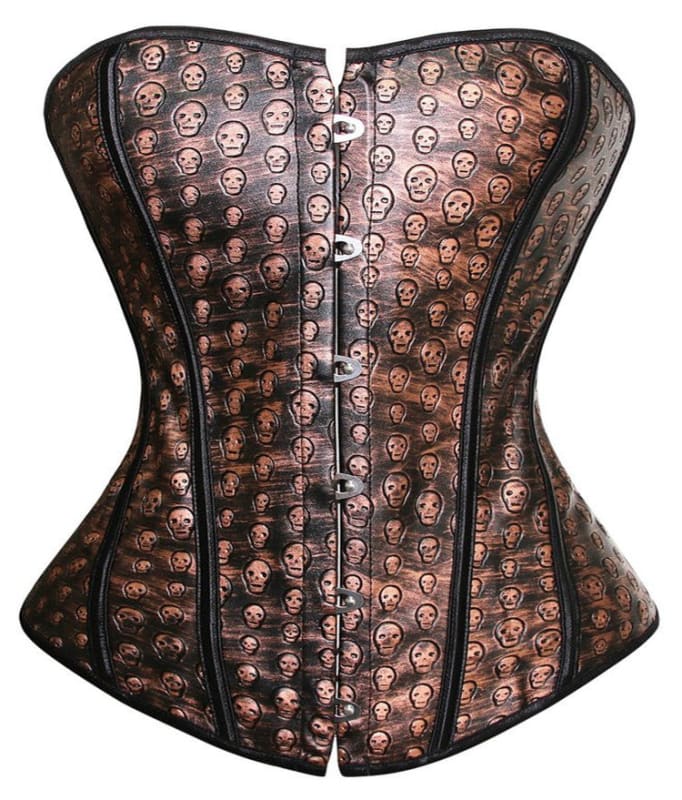 Skull Head Steampunk Ladies Court Shapewear Corset With Latch Detail - Pleasures and Sins   Pleasures and Sins