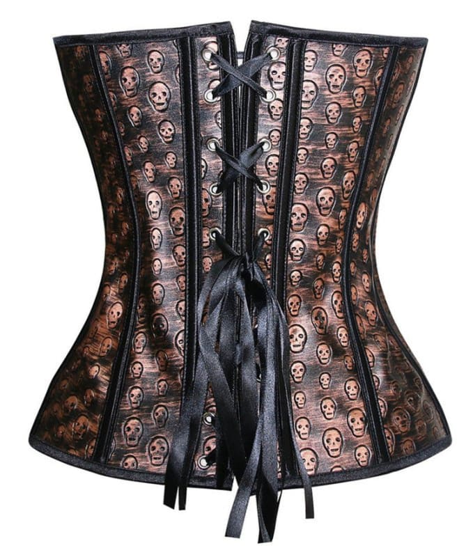 Skull Head Steampunk Ladies Court Shapewear Corset With Latch Detail - Pleasures and Sins   Pleasures and Sins