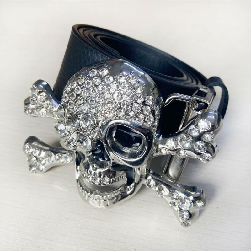 Skull Rhinestone Diamante Belt Buckle for Casual Style