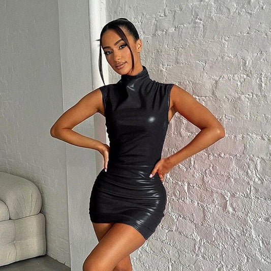 Sleeveless Round Neck Metallic Mini Dress for Style black