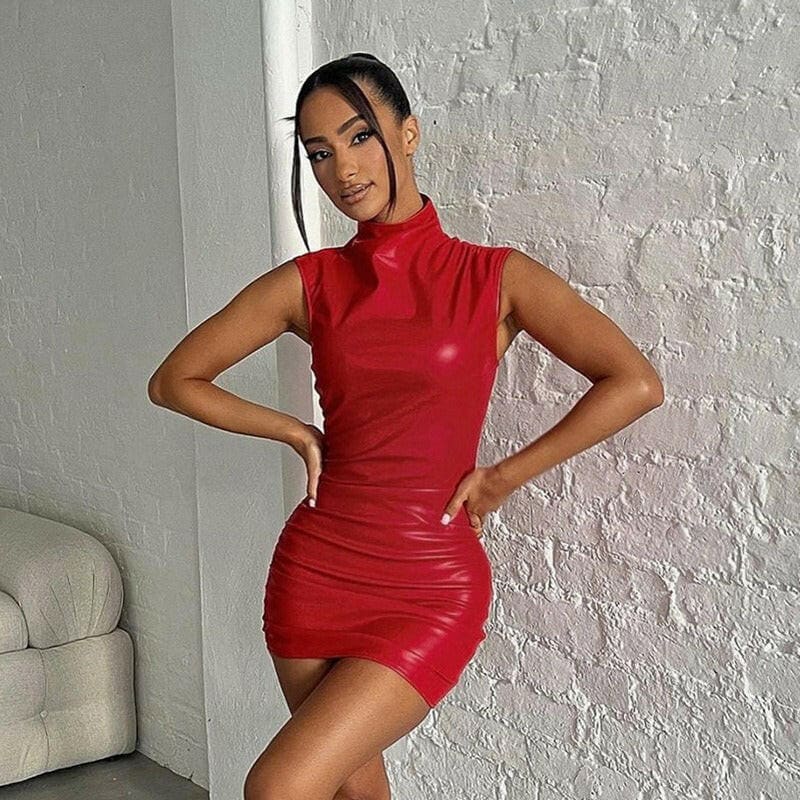 Sleeveless Round Neck Metallic Mini Dress for Style red / S