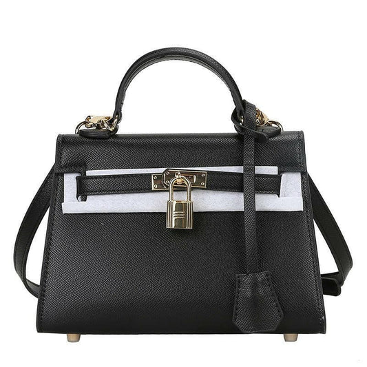 Small Padlock Palm Pattern Handbag for Women Black