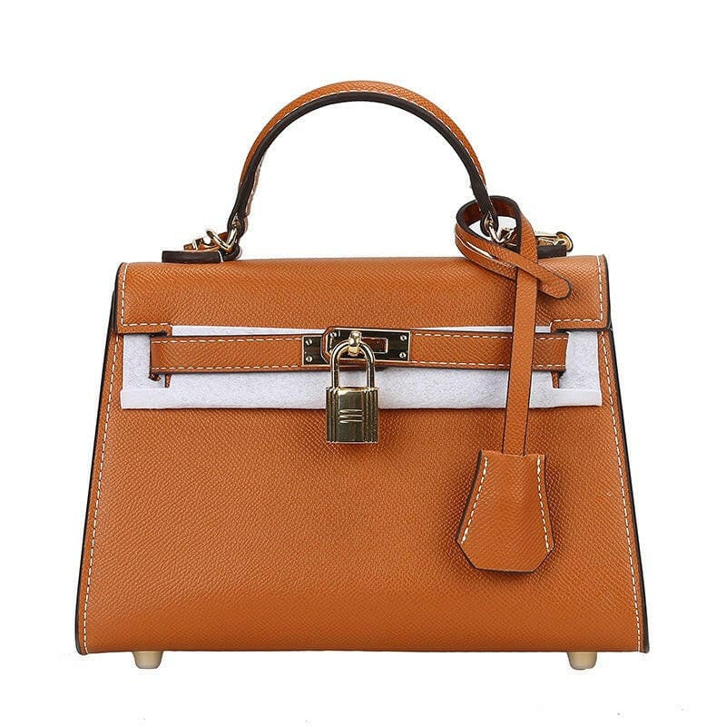 Small Padlock Palm Pattern Handbag for Women golden brown