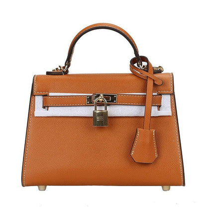 Small Padlock Palm Pattern Handbag for Women golden brown