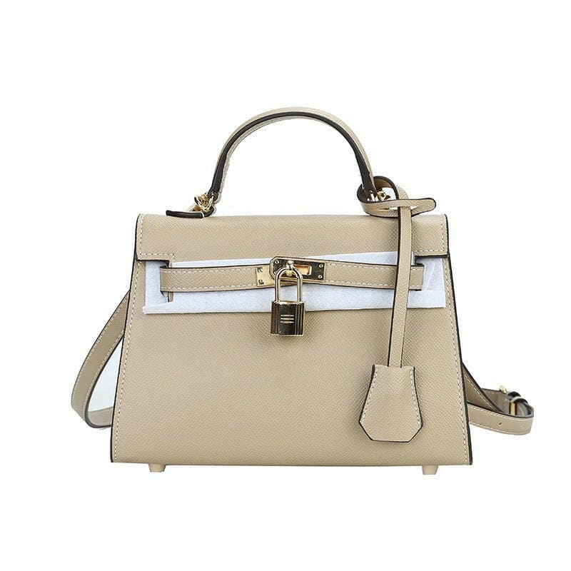 Small Padlock Palm Pattern Handbag for Women Light Tan