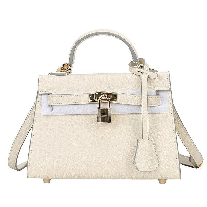 Small Padlock Palm Pattern Handbag for Women Milkshake white