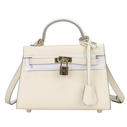 Small Padlock Palm Pattern Handbag for Women Milkshake white