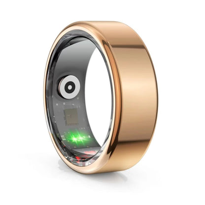 Smart ring with a gold-colored exterior and visible internal electronics.