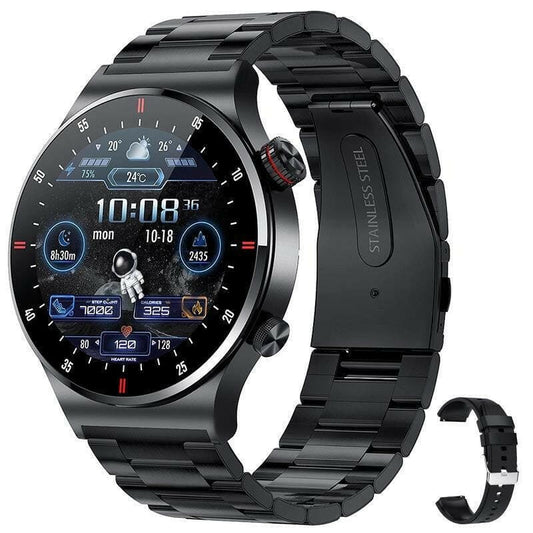 Smart Watch ECG PPG Music Player and Pedometer Black steel