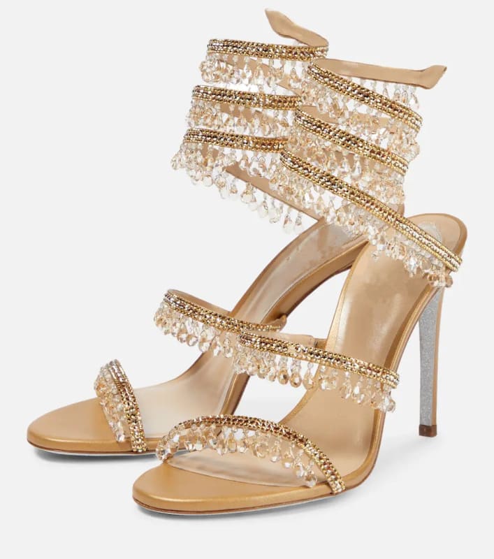 Snake Wrapped Rhinestone Tassel Open Toe Sandals