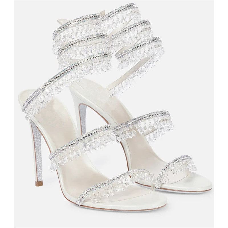 Snake Wrapped Rhinestone Tassel Open Toe Sandals