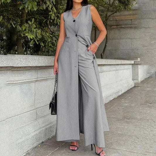 Solid Color Sleeveless Long Shirt Dress with Pants