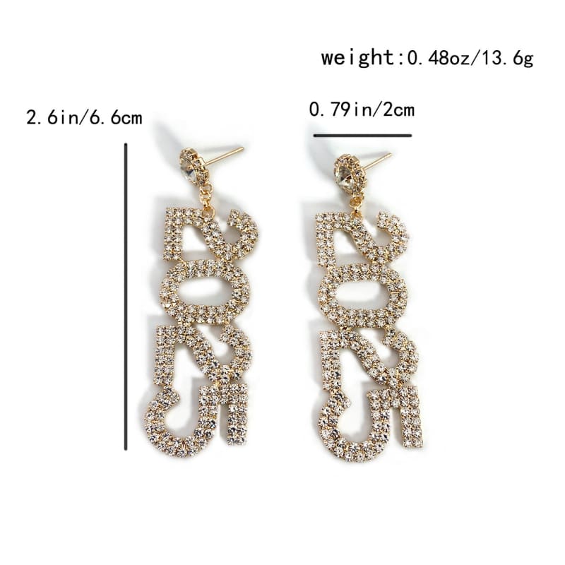 Sparkly gold-toned chain-link style dangle earrings with rhinestone embellishments.