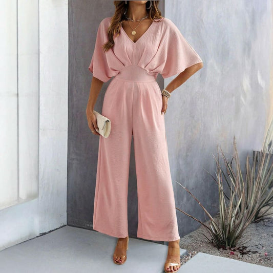 Spring Summer Color Casual Wide Leg Jumpsuit pink / S