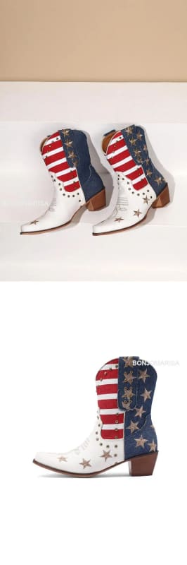 Stars and Stripes Western Ankle Boots for Women blue white