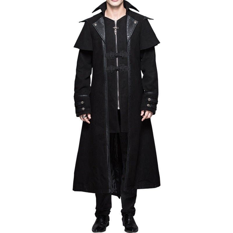 Steampunk Battle Cosplay Medieval Design Long Coat Black / S