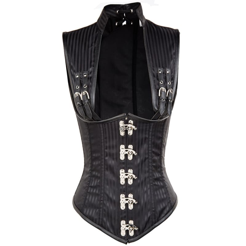 Steampunk Corset With Collar And Latch Fastening - Pleasures and Sins   Pleasures and Sins