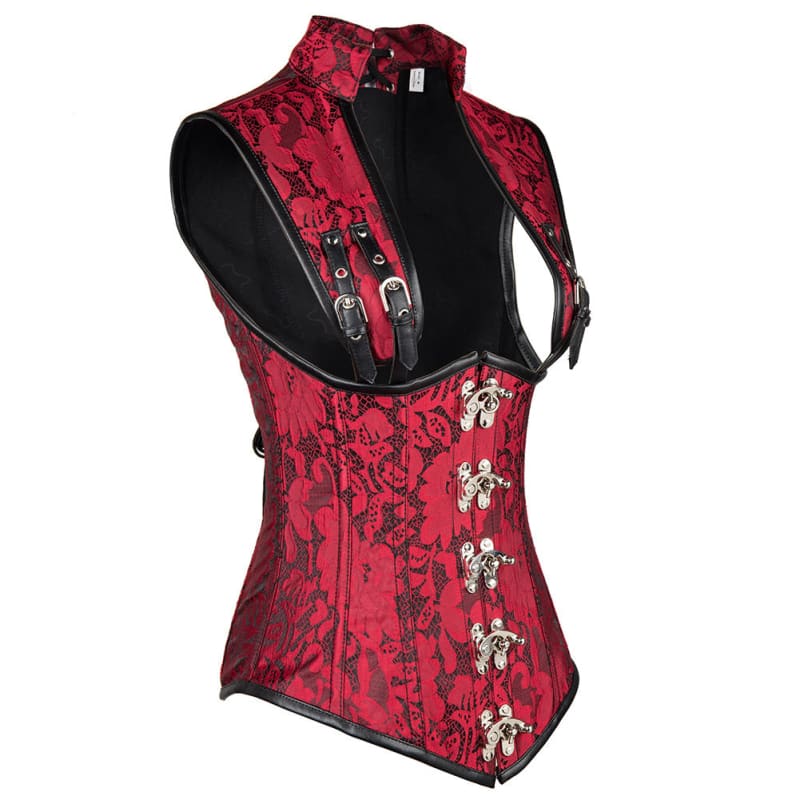 Steampunk Corset With Collar And Latch Fastening - Pleasures and Sins   Pleasures and Sins