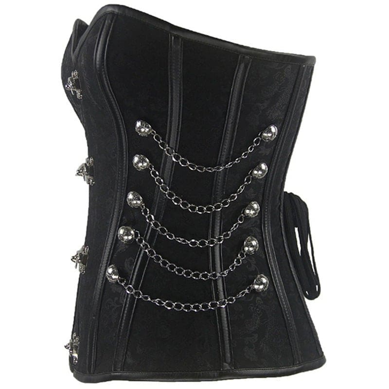 Steampunk Retro Steel Bone Corset With Latch And Chain Detail - Pleasures and Sins   Pleasures and Sins