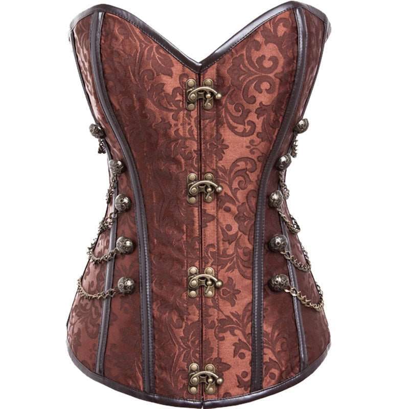 Steampunk Retro Steel Bone Corset With Latch And Chain Detail - Pleasures and Sins   Pleasures and Sins