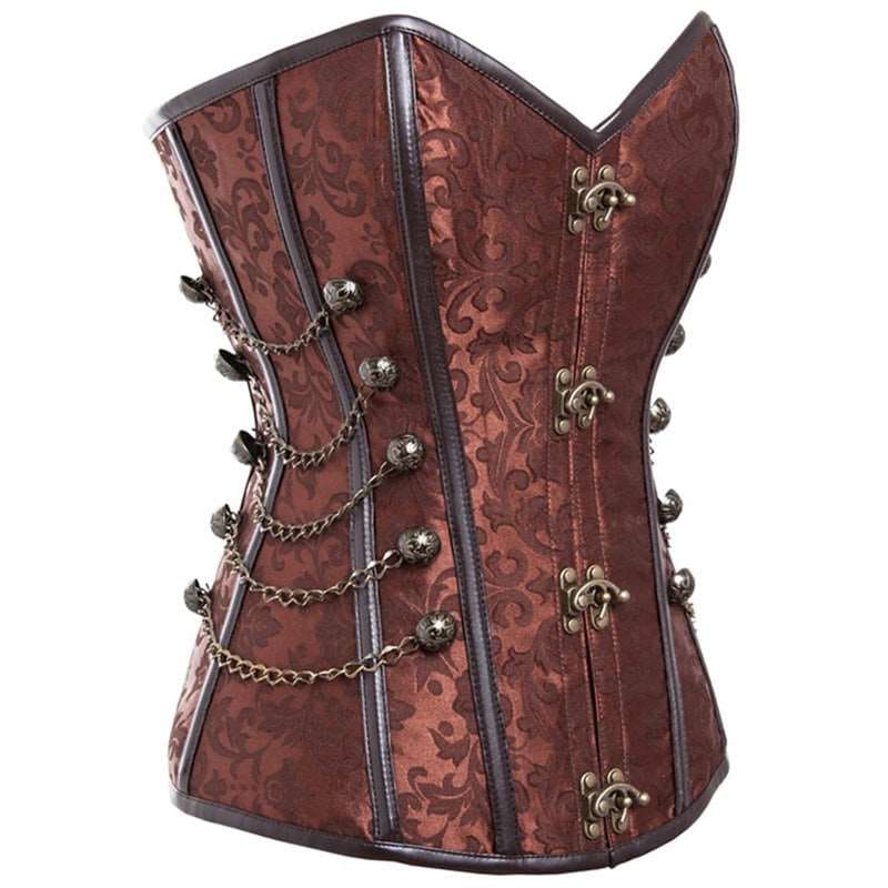 Steampunk Retro Steel Bone Corset With Latch And Chain Detail - Pleasures and Sins   Pleasures and Sins