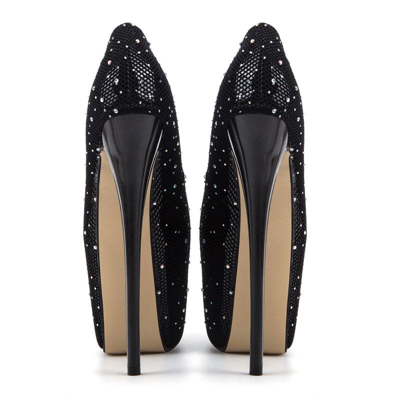 Stocking Covered Platform Heels with Diamante Detail