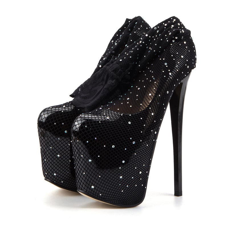 Stocking Covered Platform Heels with Diamante Detail