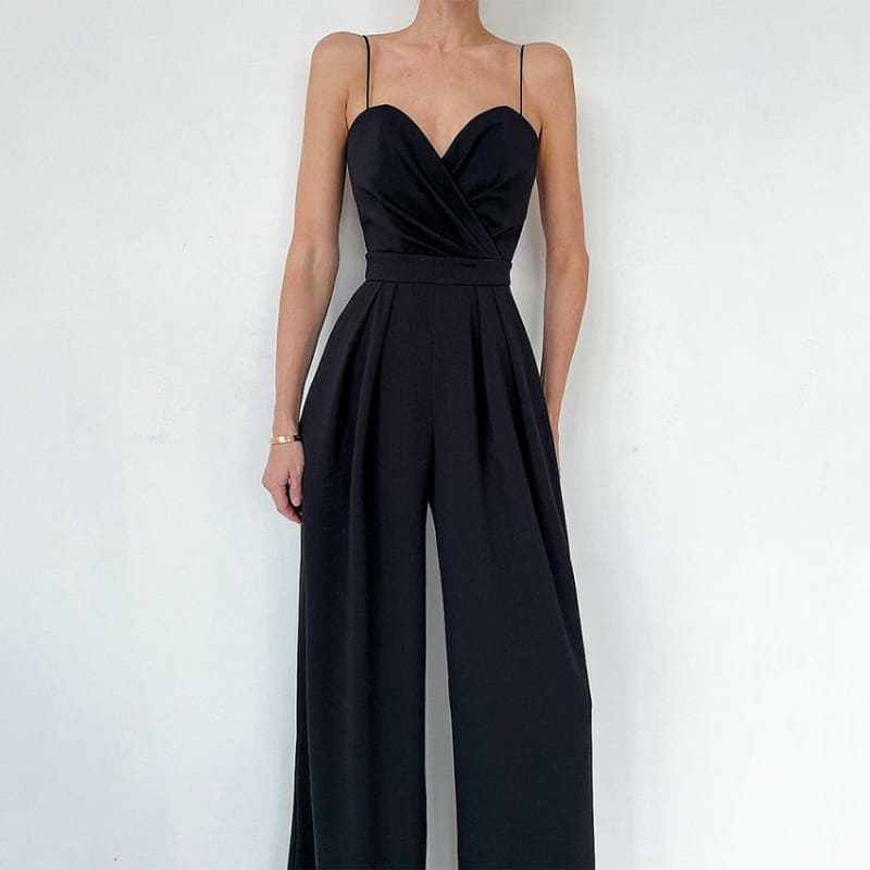 Stunning Loose Sleeveless Jumpsuit Casual Wide Leg Black / S