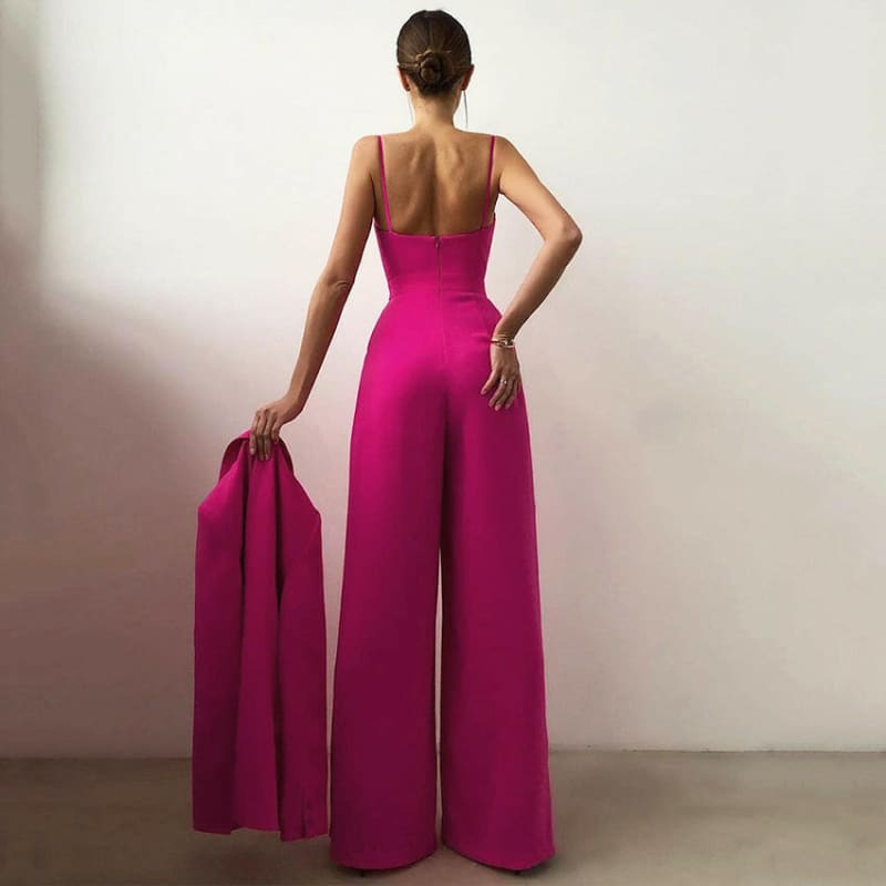 Stunning Loose Sleeveless Jumpsuit Casual Wide Leg Rose Red