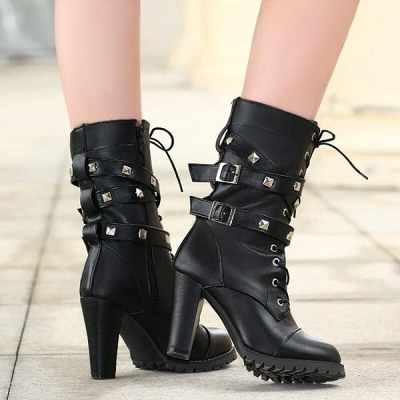 Stunning Rivet Motorcycle High Heel Ankle Boots