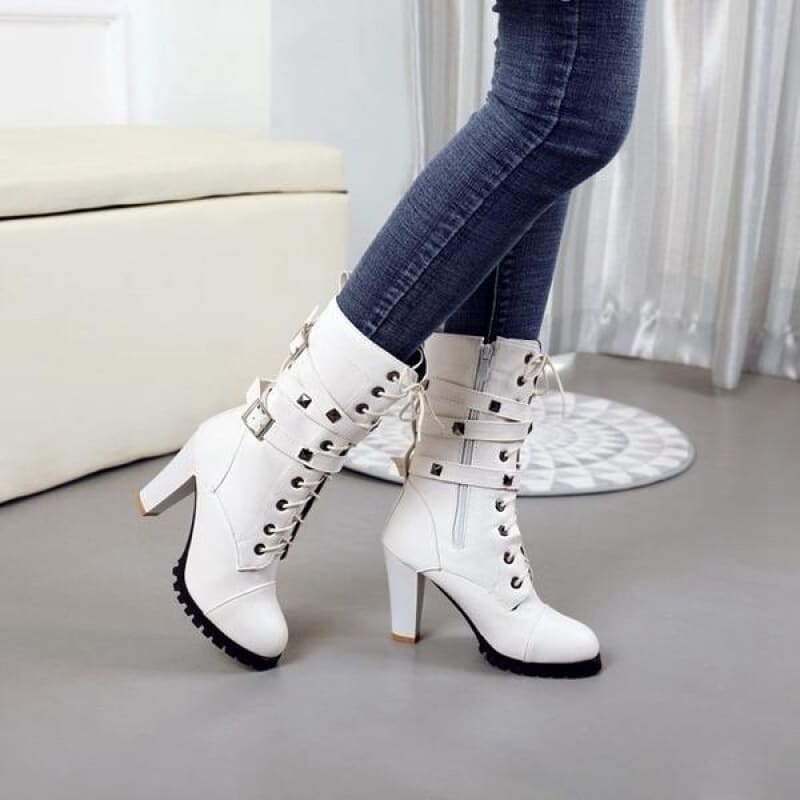 Stunning Rivet Motorcycle High Heel Ankle Boots