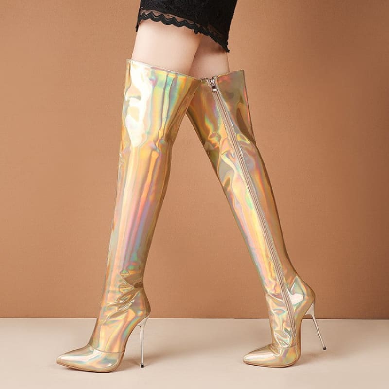 Stunning Unisex Shiny Pearlescent Stiletto Pole Dance/drag/stripper boots - Pleasures and Sins