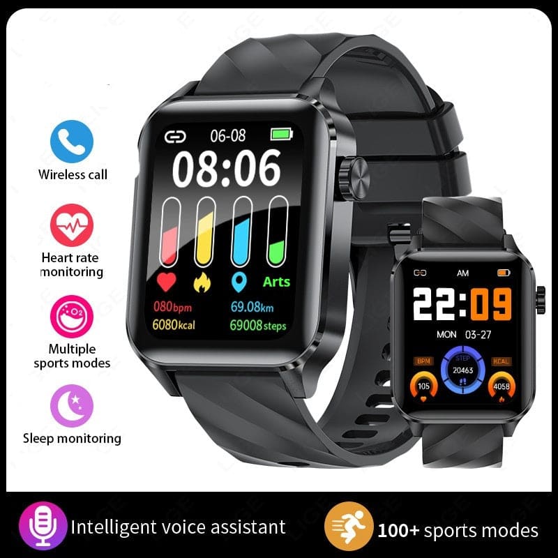 Smartwatch with a colorful display showing various health and fitness tracking features.