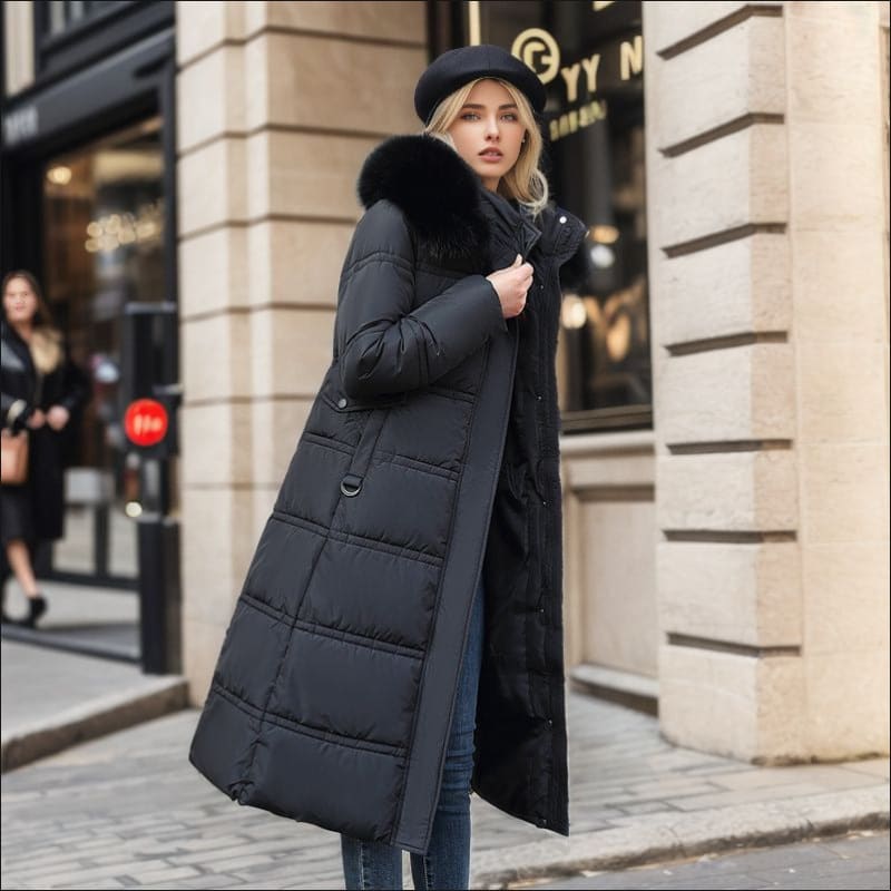 Stylish Ladies Long Padded Quilted Coat for Winter Black