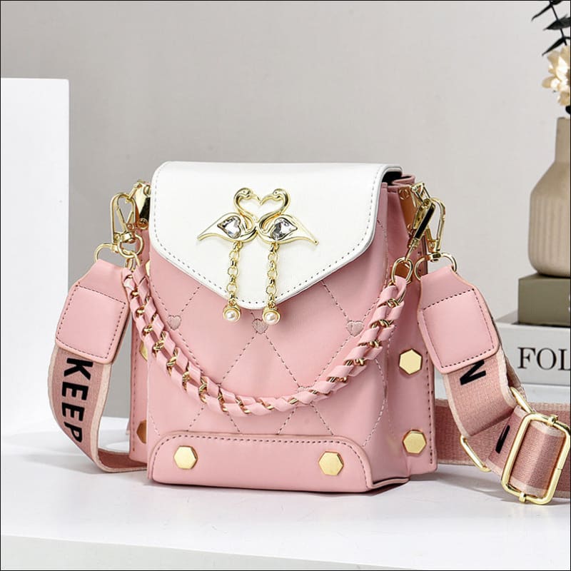 Stylish Shoulder Bag with Swan Pearl Chain Charm