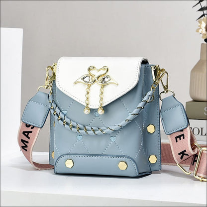 Stylish Shoulder Bag with Swan Pearl Chain Charm Sky Blue