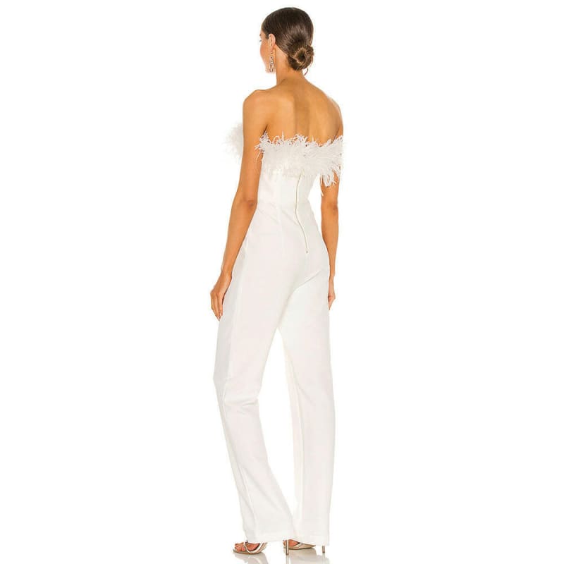 Sleeveless Feather Neckline Designer Jumpsuit