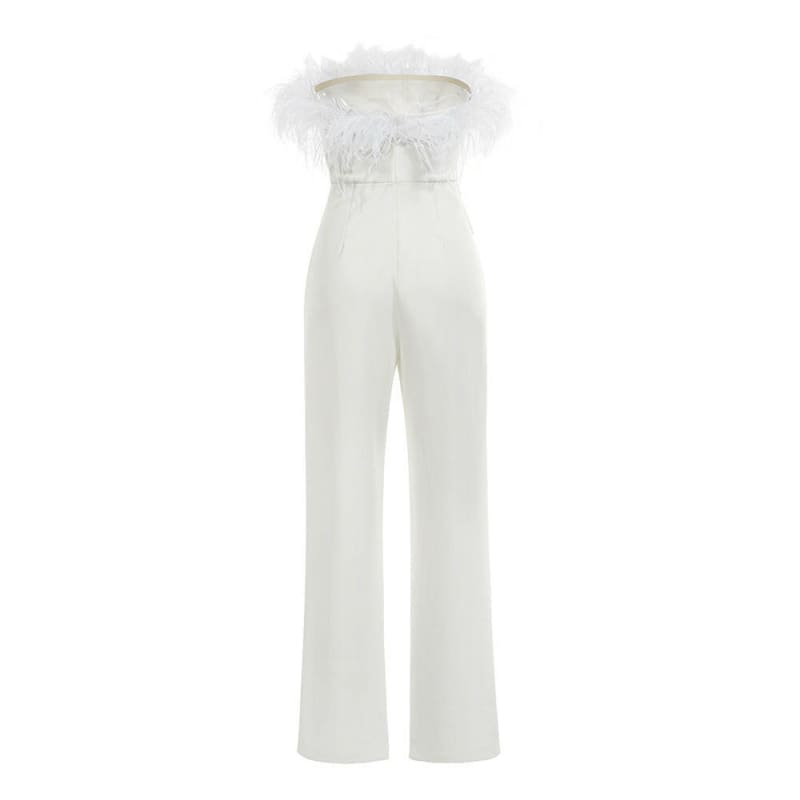 Sleeveless Feather Neckline Designer Jumpsuit