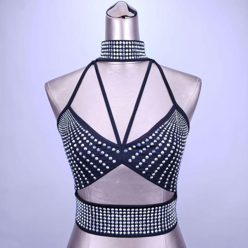 Popular Rhinestone Nightclub Tank Top with Beautiful Back