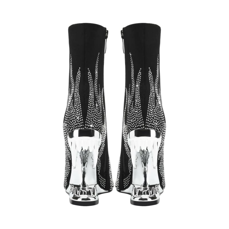 Teeth Profiled Heel Womens High Heel Rhinestone Boots