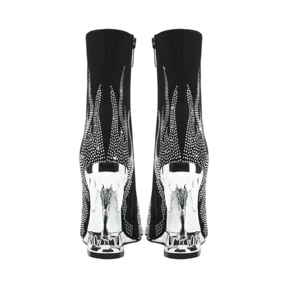 Teeth Profiled Heel Womens High Heel Rhinestone Boots