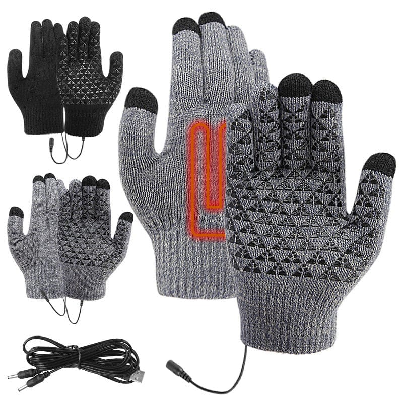 Thick heated electric gloves USB heated knitted warm gloves