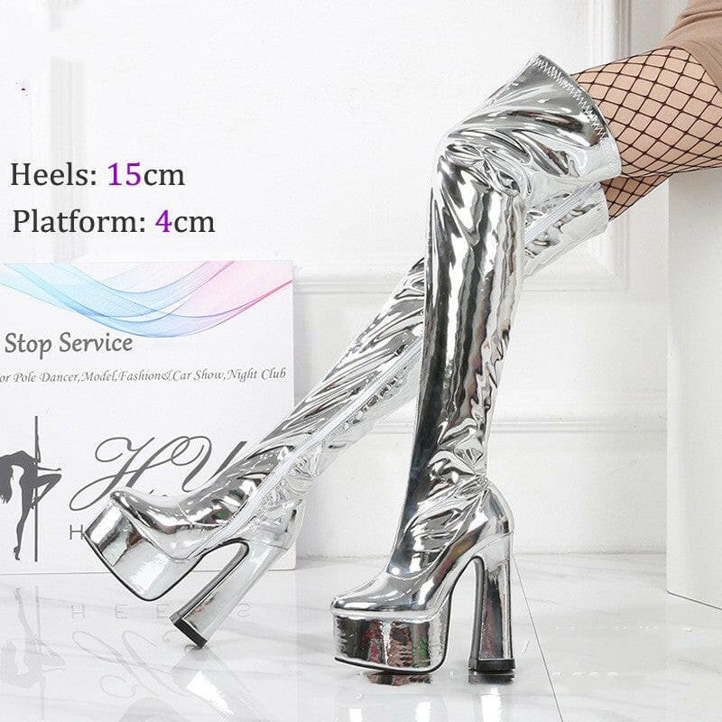 Thick Heel 15cm Ultra-High Knee Patent Boots