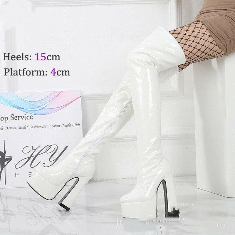 Thick Heel 15cm Ultra-High Knee Patent Boots