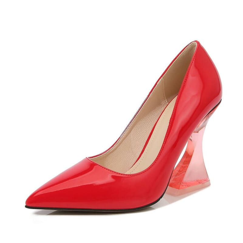 Thick High Heel Unisex Pointed Toe Drag Queen Shoes Red / 35