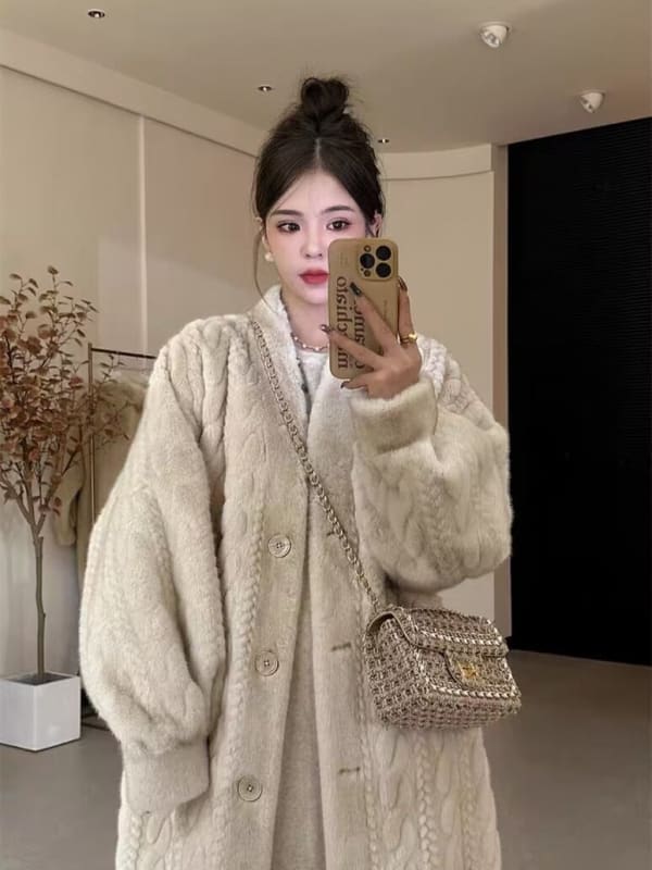 Thick Mink Fur Cardigan Coat with Eco-Friendly Fur