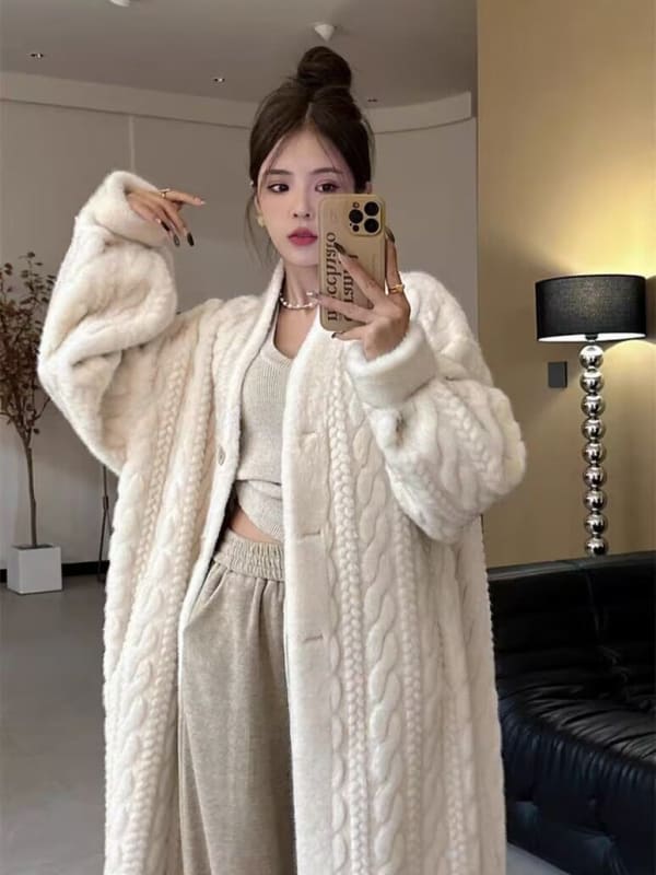 Thick Mink Fur Cardigan Coat with Eco-Friendly Fur