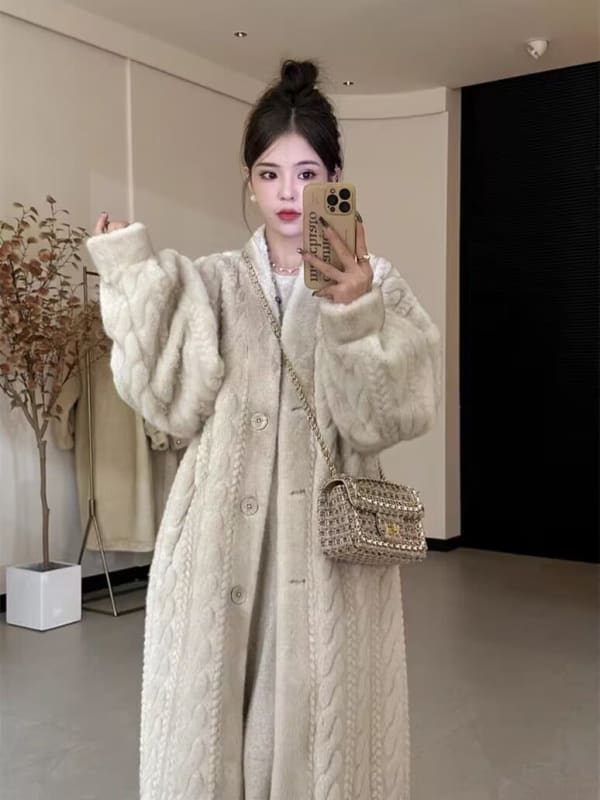 Thick Mink Fur Cardigan Coat with Eco-Friendly Fur